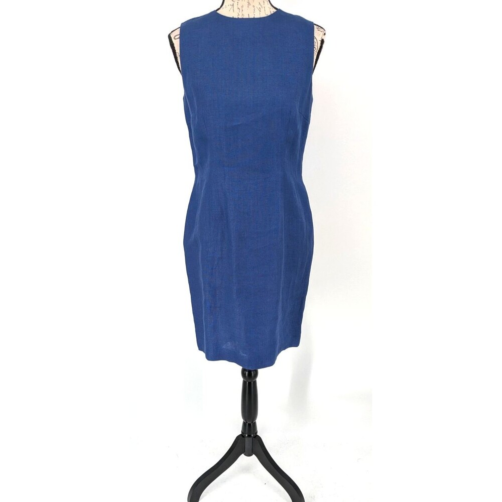 TALBOTS Irish Linen Dress SIZE 8Pet Blue Lined Business Modest Vacation GREAT